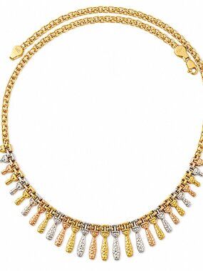 Tri-Color 10K Gold Fringe Necklace 17” Statement Drop Chain